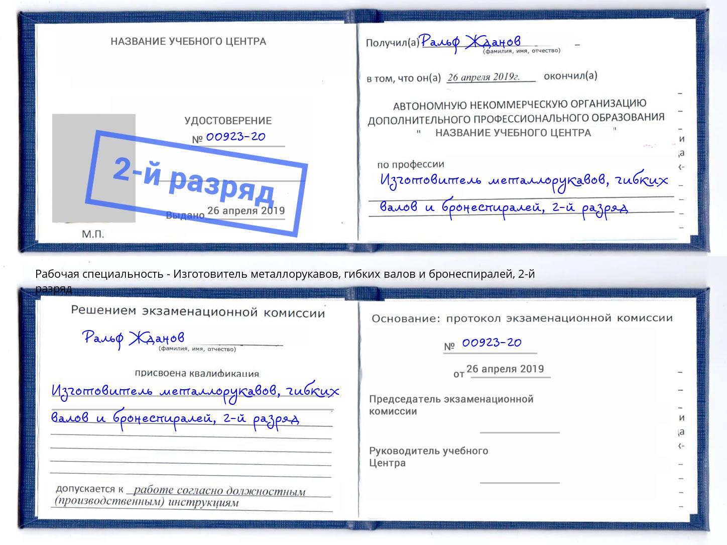корочка 2-й разряд Изготовитель металлорукавов, гибких валов и бронеспиралей Златоуст